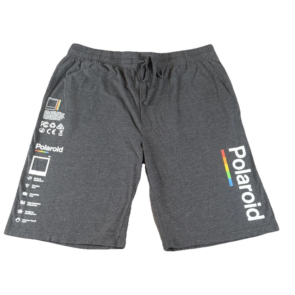 Polaroid Shorts Mens XL Gray Sweat Elastic Waist Rainbow Graphic Lounge Summer